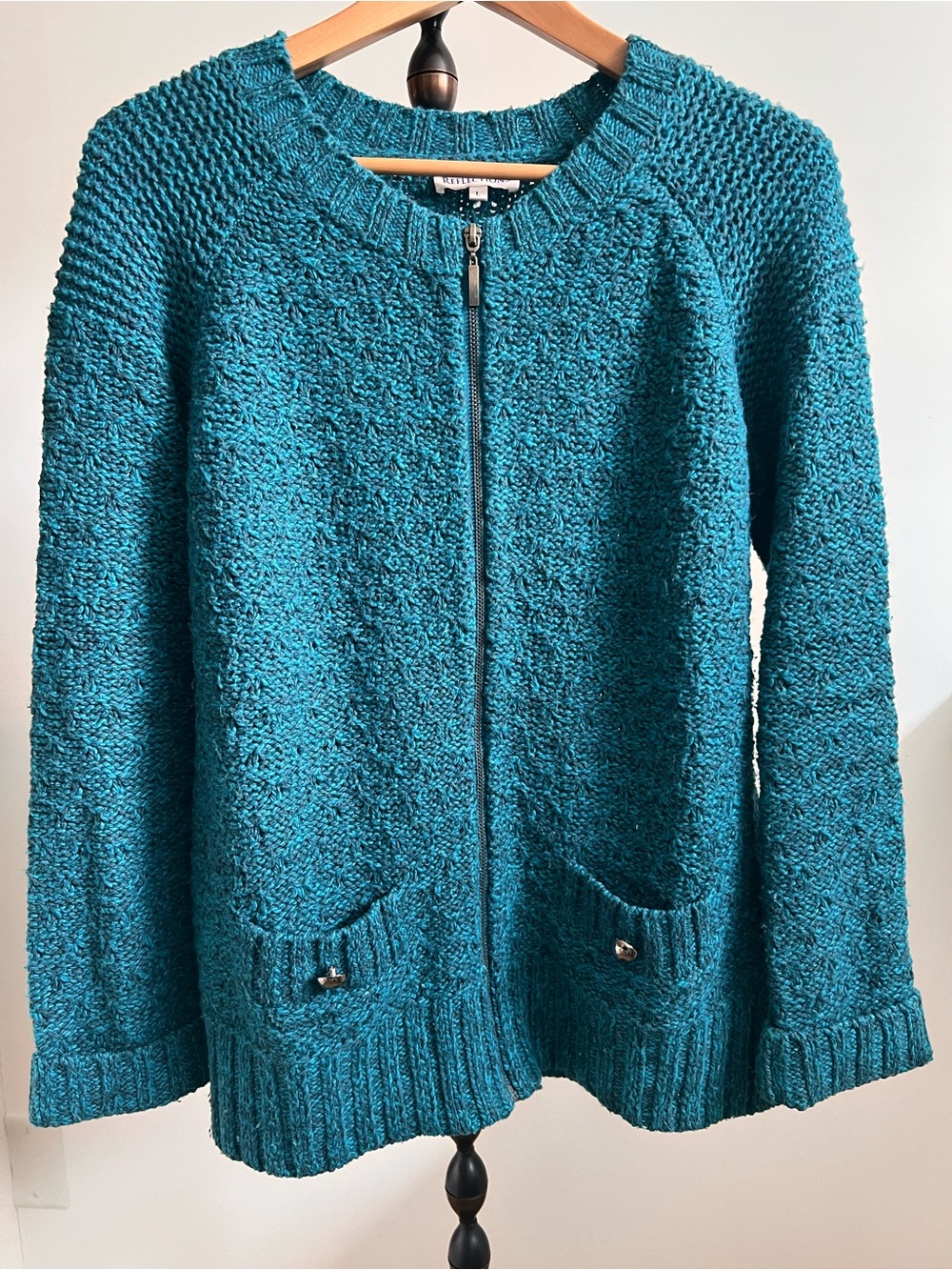 Northern Reflections Teal Zip Knit Cardigan with Patch Pockets
